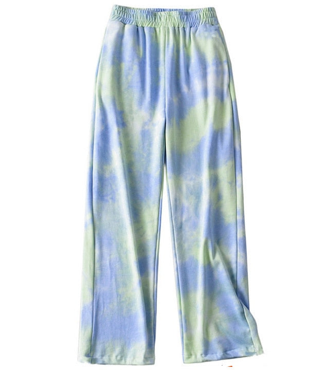 swvws Fashion Tie-Dye Casual Pants  New Summer Women's Loose Wide-Leg Pants Trousers High-Waist Straight-Leg Pants  Joggers Women