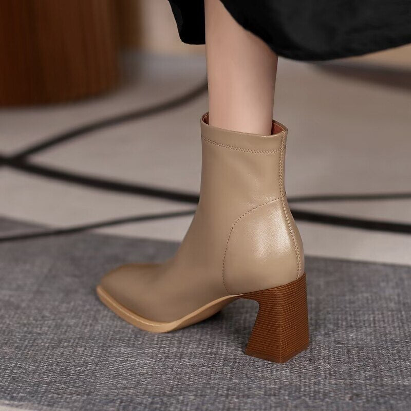 swvws Ankle Boots for Women Square Toe Fashion Shoes Autumn Winter Short Boots Zipper Square Heels Comfortable Lady Shoes