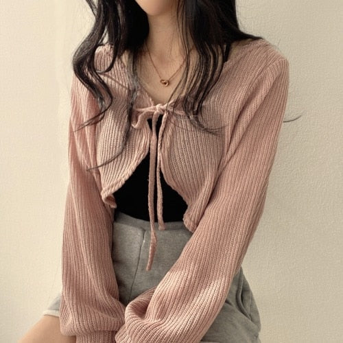 swvws Basic Jackets Women Summer Daily Korean Style Sunscreen Lace-Up Lantern Sleeve Trendy Elegant All-Match Chic New Arrival Popular