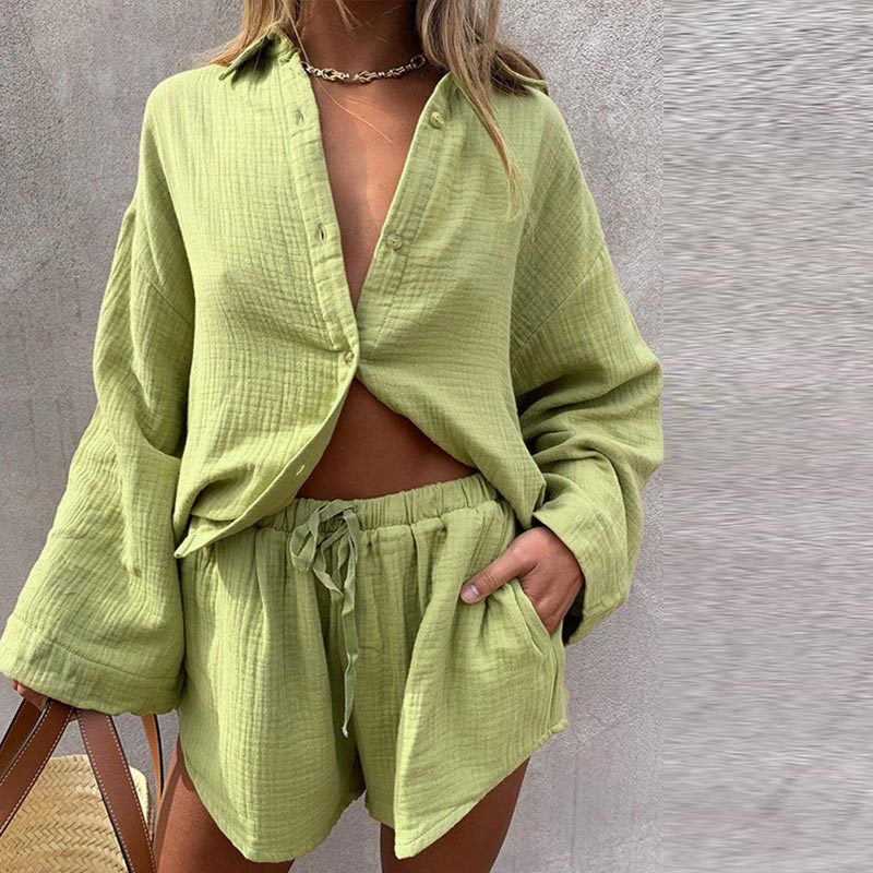 swvws Back To School Women Casual Tracksuit Shorts Set Summer Long Sleeve Shirt Tops And Mini Drawstring Shorts Suit Lounge Wear Two Piece Set