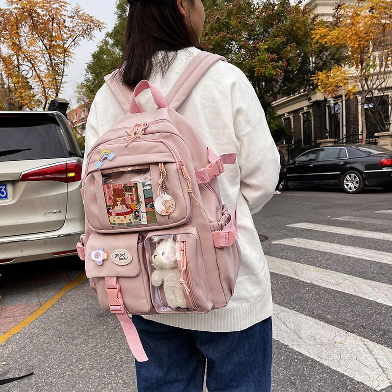 swvws Cute Women Backpacks Waterproof Multi-Pocket Nylon School Backpack for Student Female Girls Kawaii Laptop Book Pack Mochilas