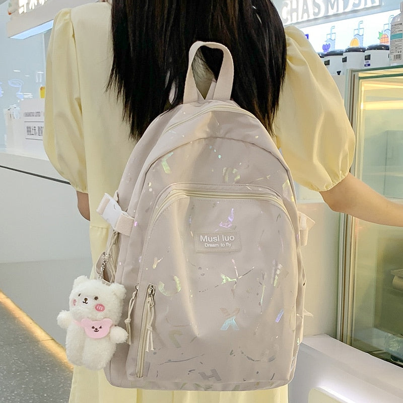 swvws Female Cute Pink College Backpack Cool Women School Bag Girl Travel Book Laptop Backpack Fashion Ladies Trendy Color Student Bag