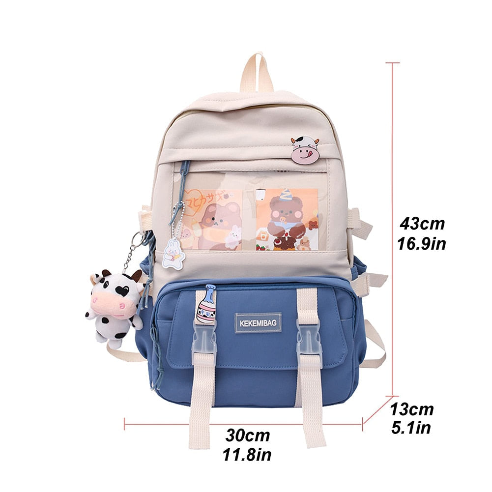 swvws  Girls Aesthetic Backpack Cute School Bags For Student Teens Girls Pockets Kawaii Women Laptop Backpack Harajuku Mochila