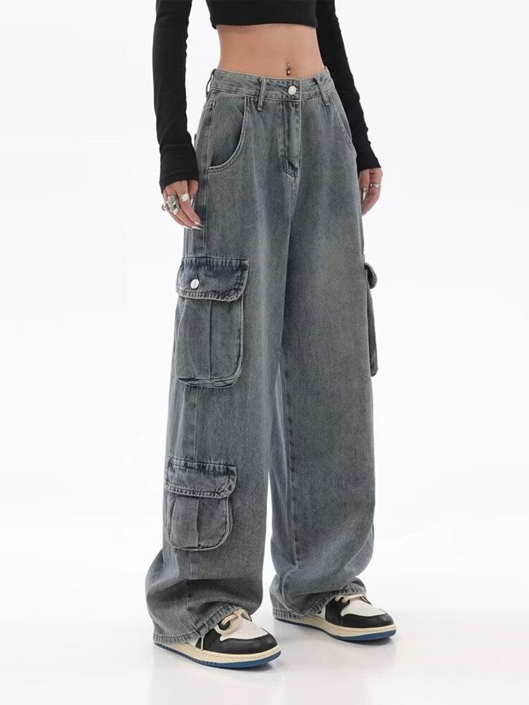 swvws Vintage And Worn Wide Leg Jeans Women's Summer American High Street Design Straight Tube Overalls Pants Trendy Ins Women's Jeans