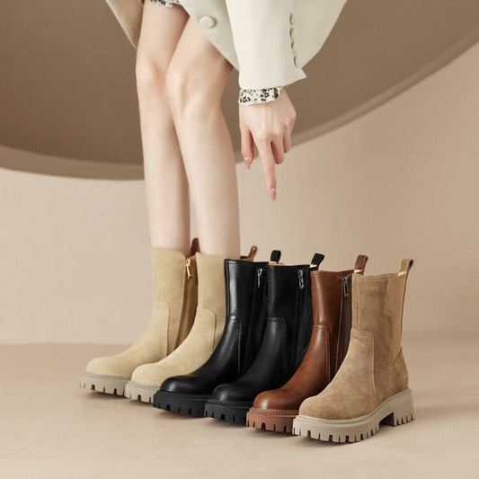 swvws Autumn Shoes    NEW Autumn Shoes Women Chelsea Boots Round Toe Thick Heel Short Boots Cow Suede Boots for Women Winter Platform Shoes for Women