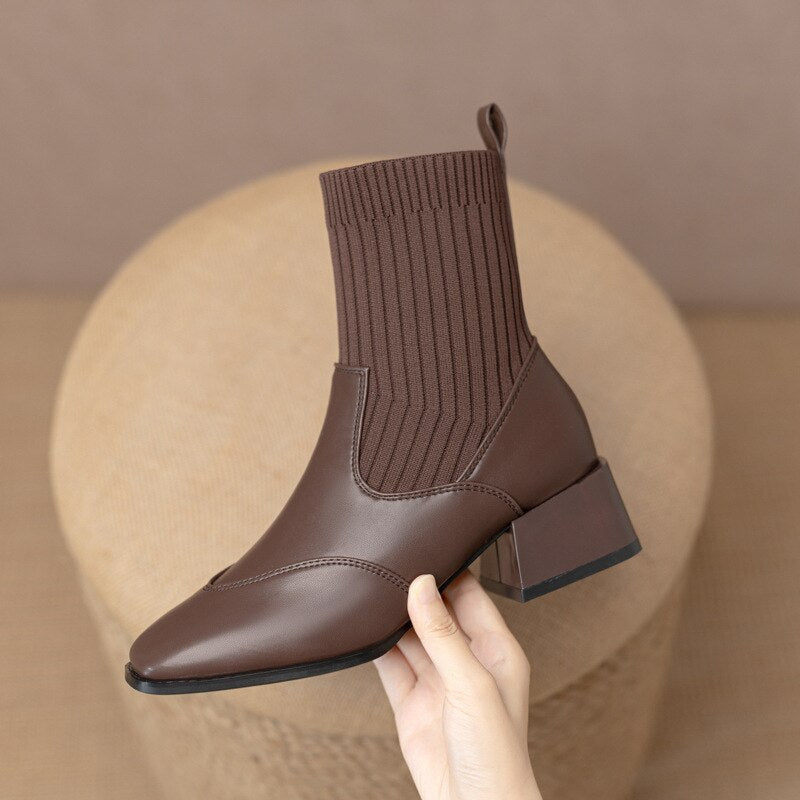 swvws Autumn Winter New Ankle Socks Shoes Women Fashion Large Size  Knitted Short Boots Women Slip On High Heels