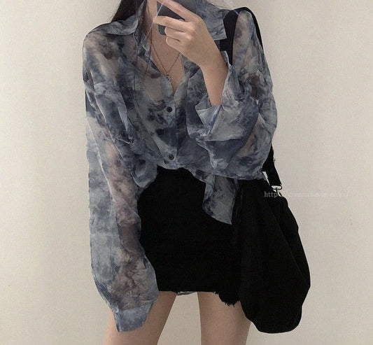 swvws Shirts Women Fashion Tie Dye Harajuku Gothic Top New Korean Loose Casual Clothes Sun-Proof Embroidery All-Match Summer Holiday