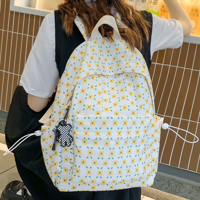 swvws Female Floral Laptop Student Bag Lady Cute Book Backpack Trendy Girl Kawaii Travel Backpack Fashion College Women School Bag New