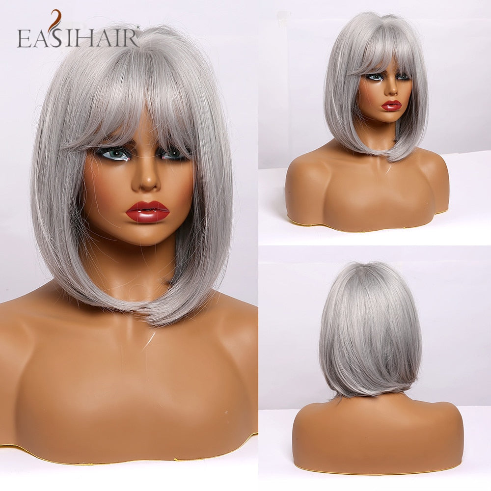 swvws  Short Hair Wig With Bangs Pixie Cut Ombre Black Ash Light Blonde Synthetic Wigs For Women Cosplay Wigs Heat Resistant