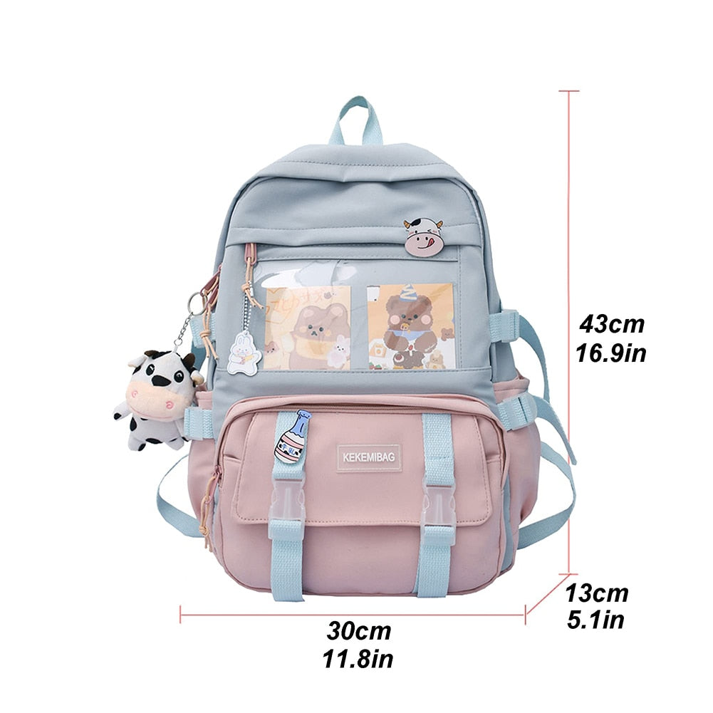 swvws  Girls Aesthetic Backpack Cute School Bags For Student Teens Girls Pockets Kawaii Women Laptop Backpack Harajuku Mochila