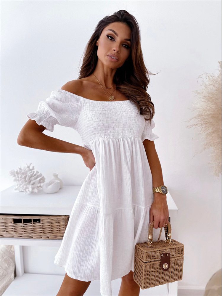 swvws Sexy Women Summer Backless Mini Dress Fashion Lady Slash Neck Puff Sleeve Party White Beach Dresses Casual Robe Femme