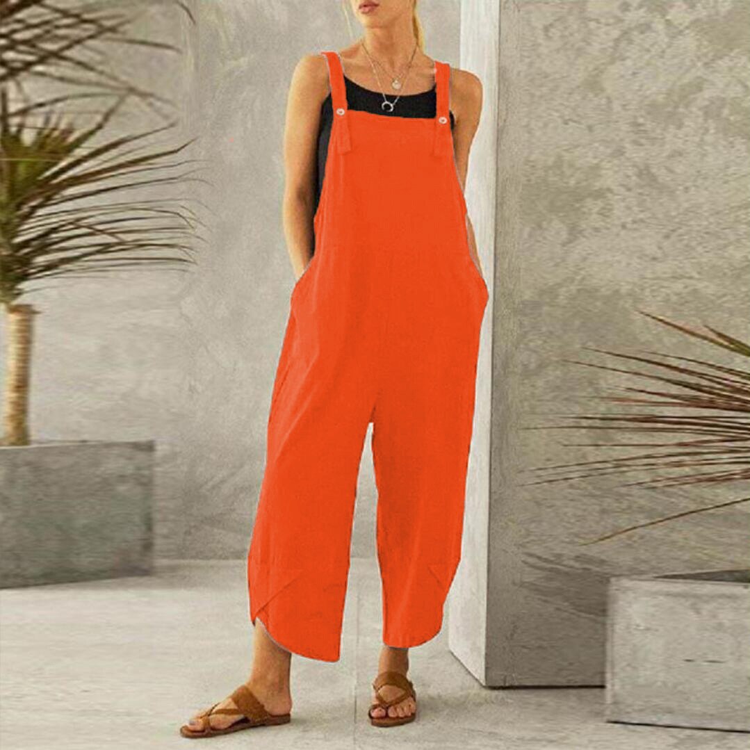 swvws Strap Women Jumpsuits Summer Casual Solid Loose Rompers Vintage Wide Leg Pants Female Homewears Fashion Playsuit With Pockets