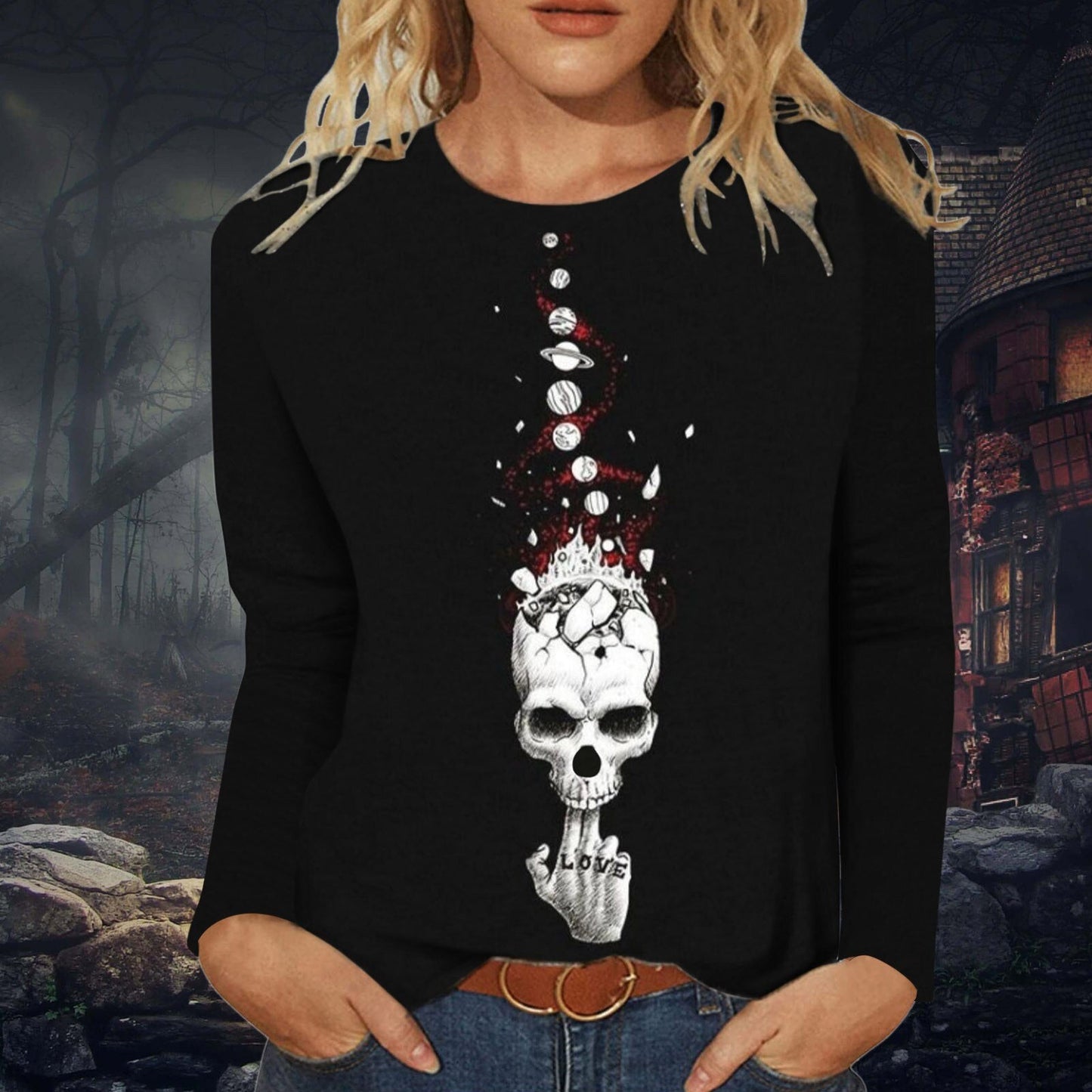 swvws Halloween Hoodies Women Hoodies Skeleton Rose Graphic Oversized Sweatshirt Gothic Fashion Halloween Skull Hoodie Top Streetwear Harajuku Clothes