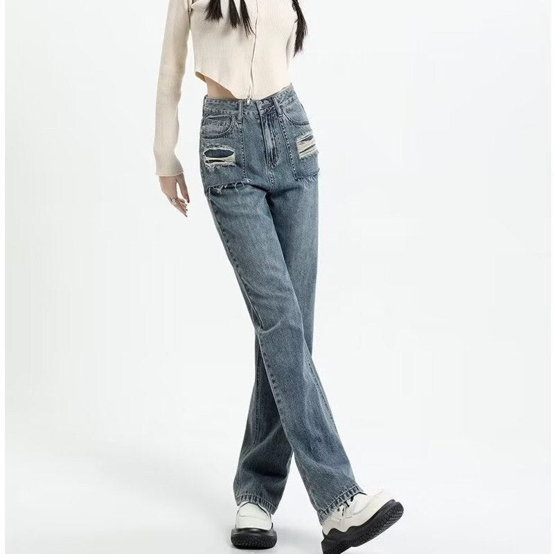 swvws Narrow Edition Wide Leg Jeans For Women In Summer, New Design Sense, High Waist, Loose Fitting, Slim Straight Pants, Summer