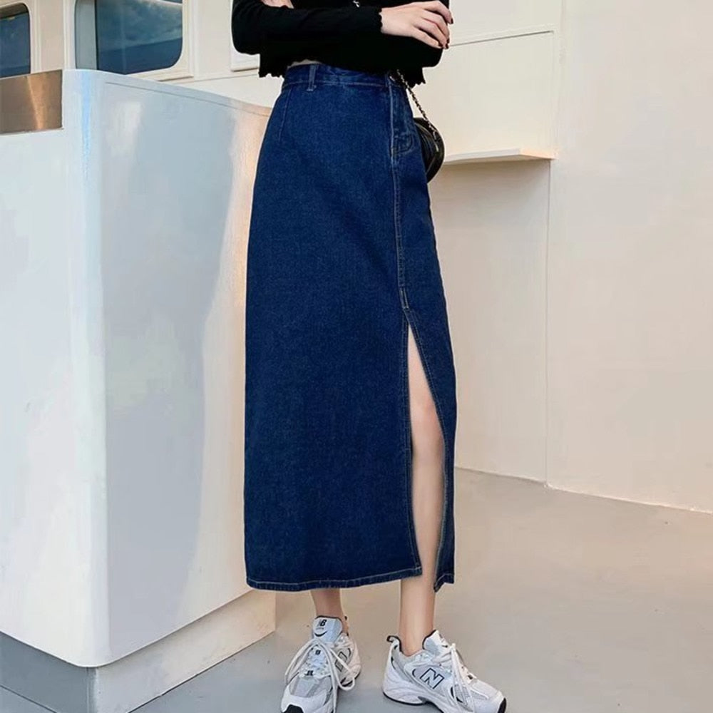 swvws Denim Skirt   Woman Jeans Skirt Wide Leg Denim Clothing Blue Jeans Vintage Quality  Fashion Straight Pants