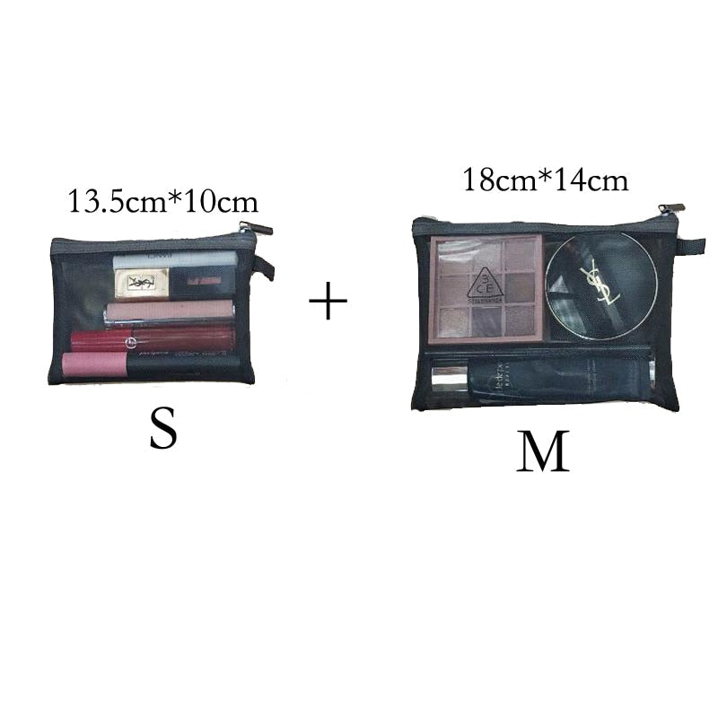 swvws  Mini Mesh Cosmetic Bag Women Portable Lipstick Bag Makeup Bag One Set Makeup Pouch Toiletry Bag Necessarie Feminina Kosmetyczka