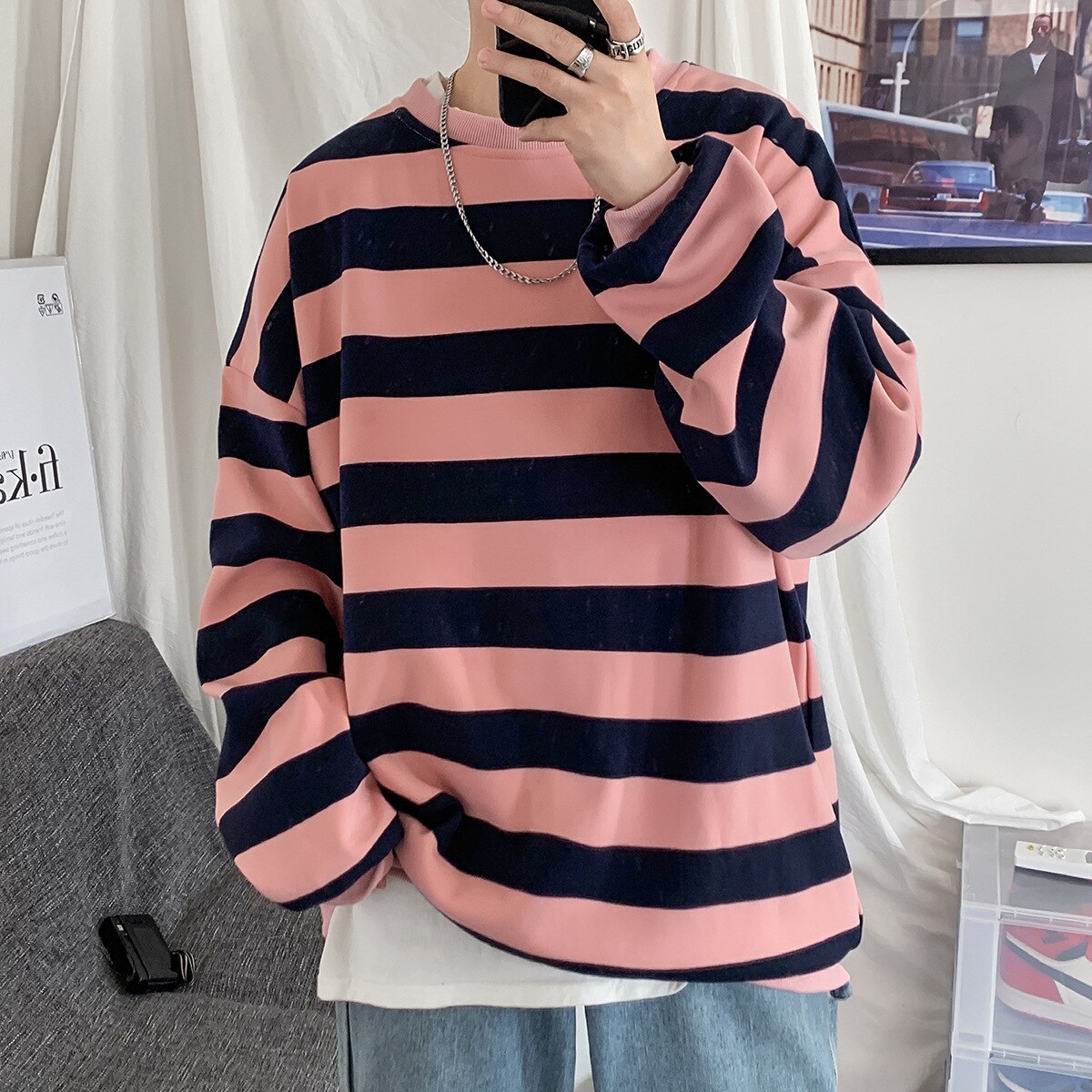 swvws Autumn Striped Sweatshirts Casual Oversized Pullovers Fashion Hip Hop Harajuku Streetwear Loose Women Jumpers Teen Couple Tops