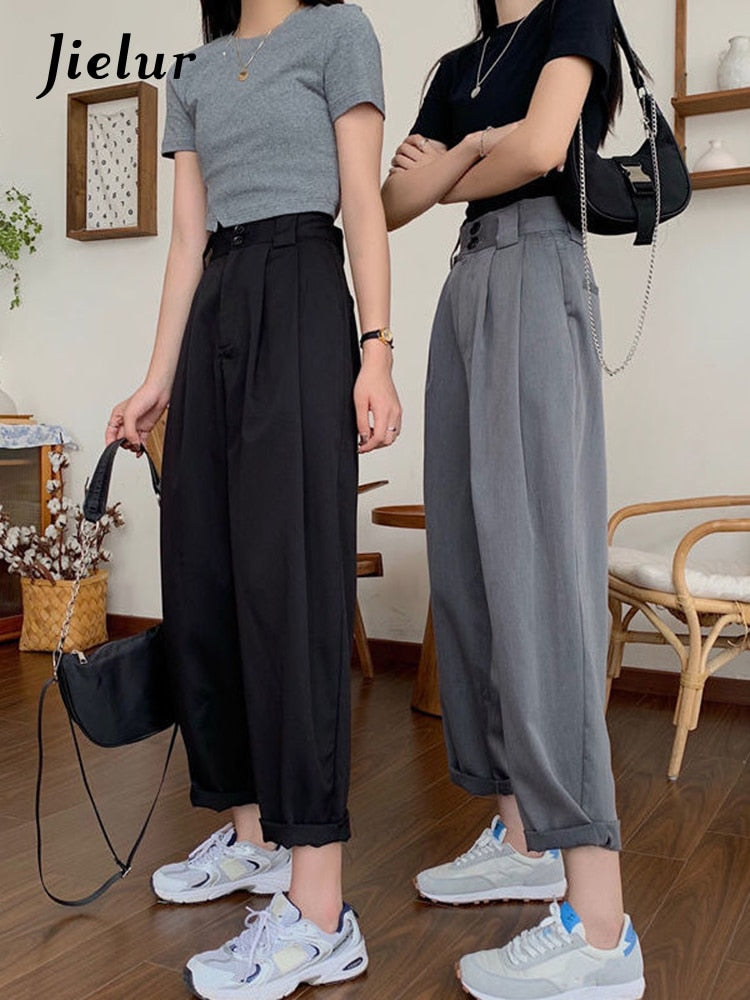 swvws Straight Pants Women Bf Style Chic Trendy Ankle-Length Trousers Summer New All-Match College Classic Teens Pantalones Hot