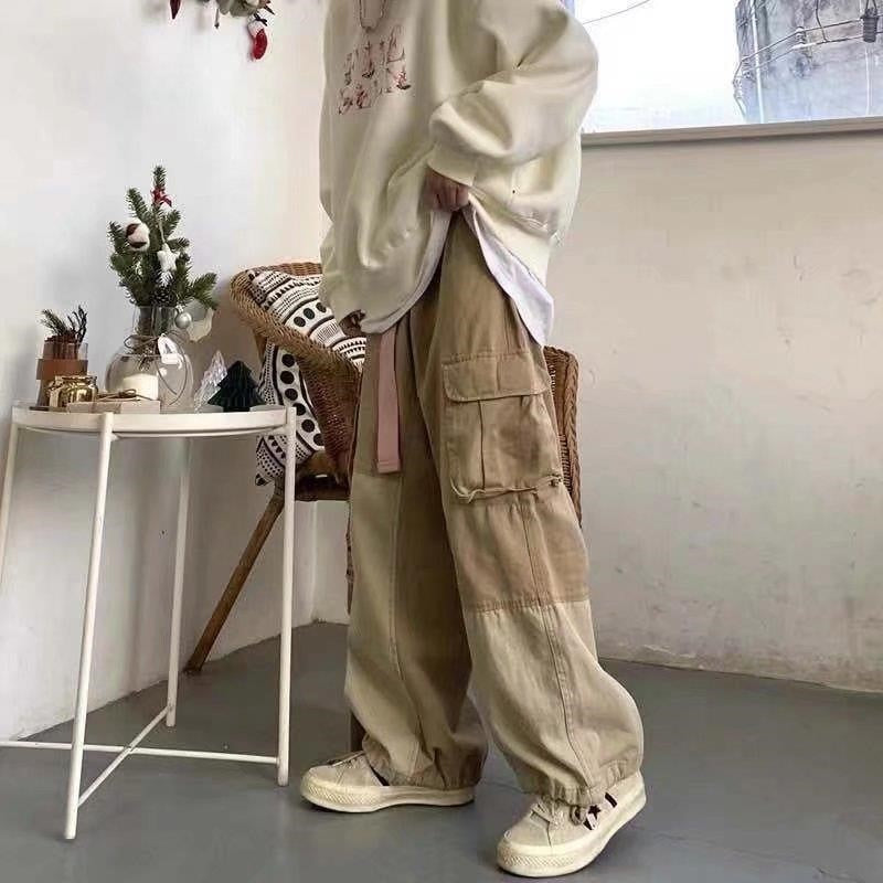 swvws Back To School  Baggy Black Cargo Pants For Men Khaki Cargo Trousers Male Vintage Loose Casual Autumn Japanese Streetwear Hip Hop