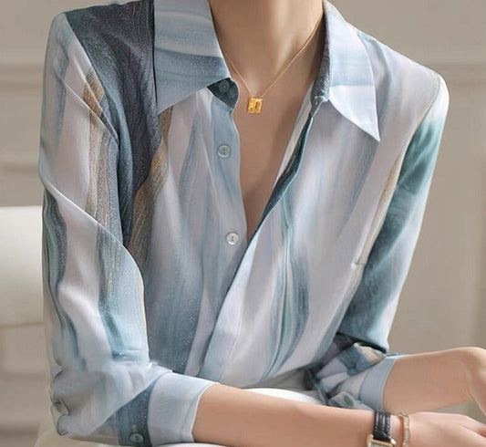 swvws Printed Elegant Chiffon Blouse Women Tops Long Sleeve Vintage Satin Blouses Women Fashion Autumn Casual Loose Silk Shirt