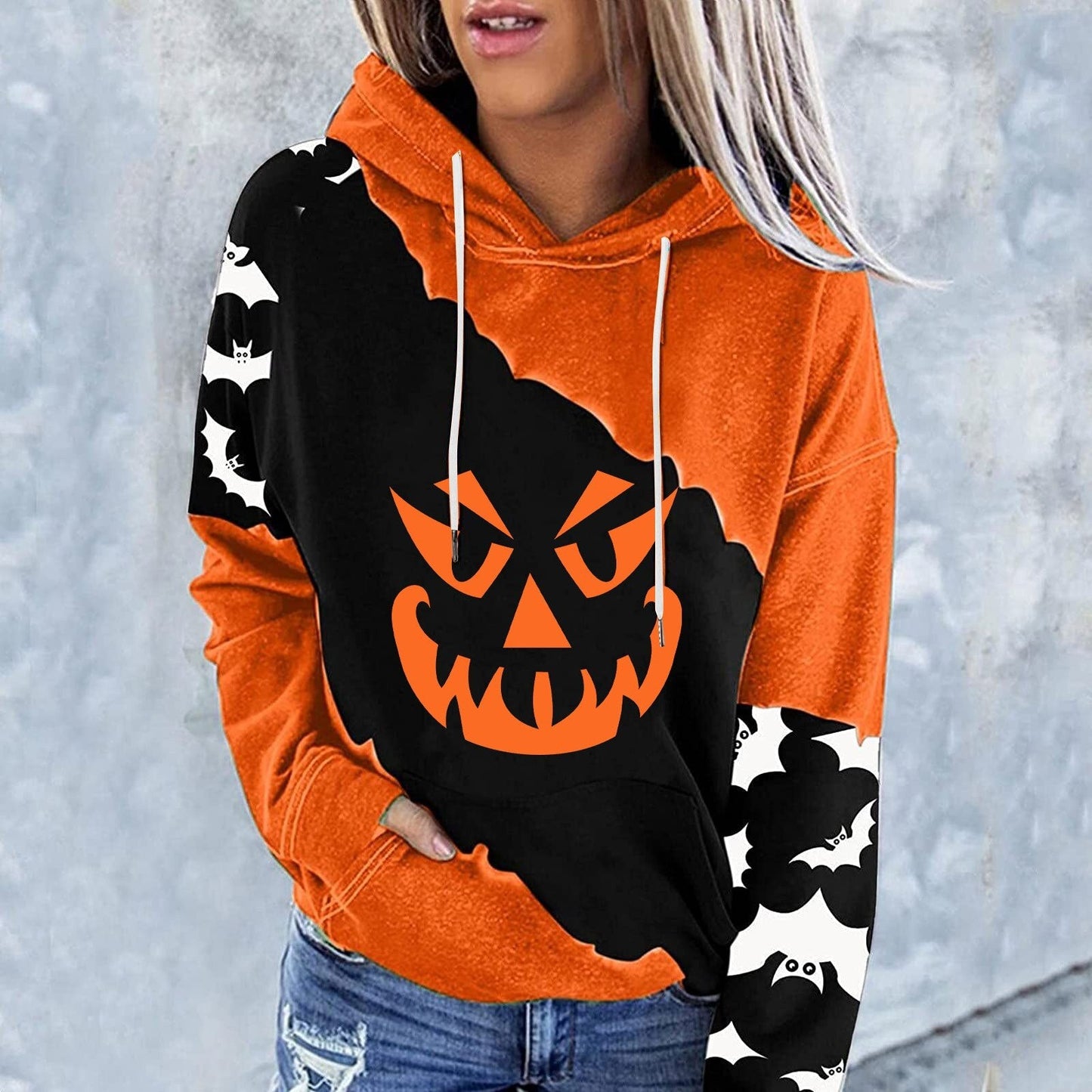 swvws Halloween Hoodies Halloween Costumes For Women Casual Long Sleeve Hooded Loose Drawstring Pumpkin Skeleton Womens Sweatshirts And Hoodies Set