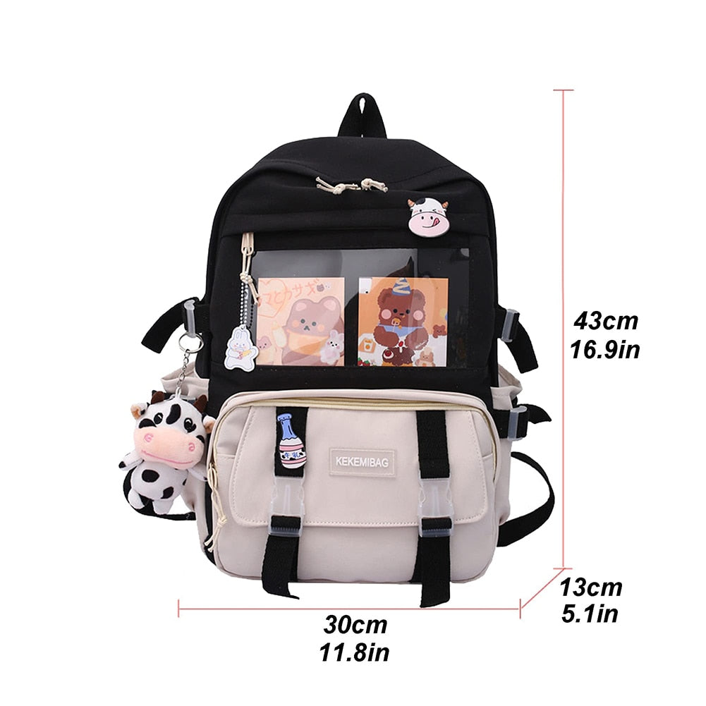 swvws  Girls Aesthetic Backpack Cute School Bags For Student Teens Girls Pockets Kawaii Women Laptop Backpack Harajuku Mochila