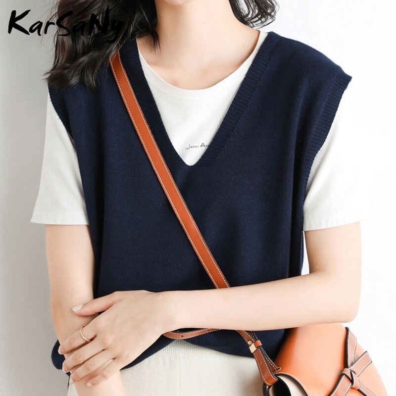 Back To School Insulated Vest For Women Solid Slim Green Sweater Sleeveless Knitted Vest Female V Neck Classic Tops Women's Fashion Vests