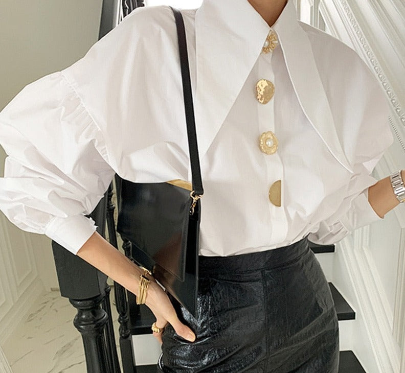 swvws Chic Button Cotton White Shirt Women Autumn Casual Office Lady Women Blosues Loose Lantern Long Sleeve Shirts Tops Blusas 15631