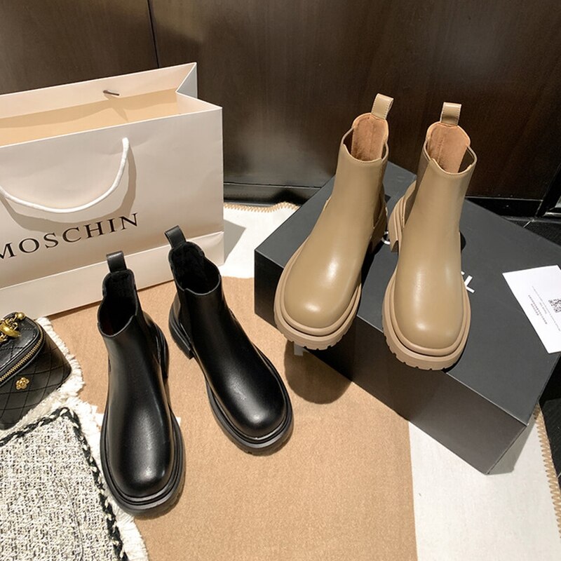 swvws  fashion inspo   NEW Fall Shoes Women Genuine Leather Boots Round Toe Chunky Heel Women Boots Winter Solid Platform Women Boots botas de mujer