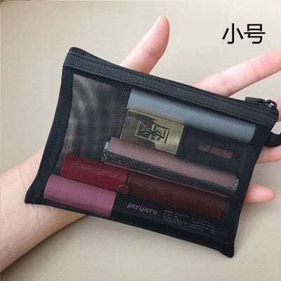 swvws  Mini Mesh Cosmetic Bag Women Portable Lipstick Bag Makeup Bag One Set Makeup Pouch Toiletry Bag Necessarie Feminina Kosmetyczka