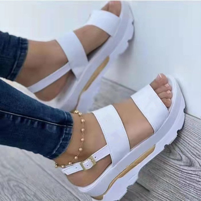 swvws Women Sandals Platform Heels Sandalias Mujer  Summer Sandals Wedges Shoes For Women Medium Heel Shoes Luxury Sandals Female