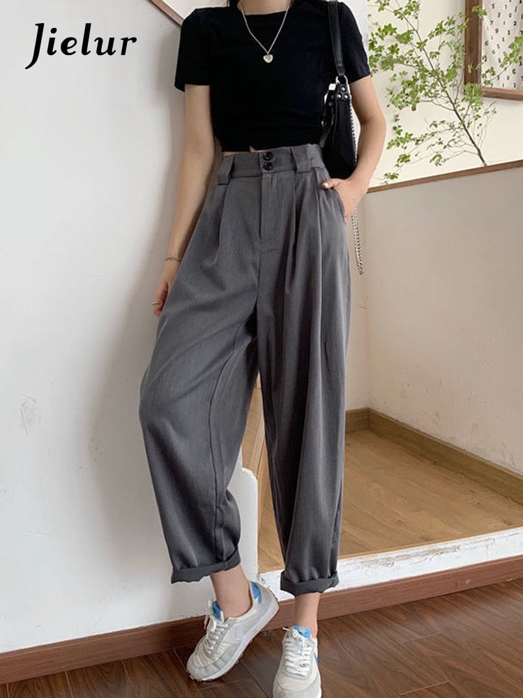 swvws Straight Pants Women Bf Style Chic Trendy Ankle-Length Trousers Summer New All-Match College Classic Teens Pantalones Hot