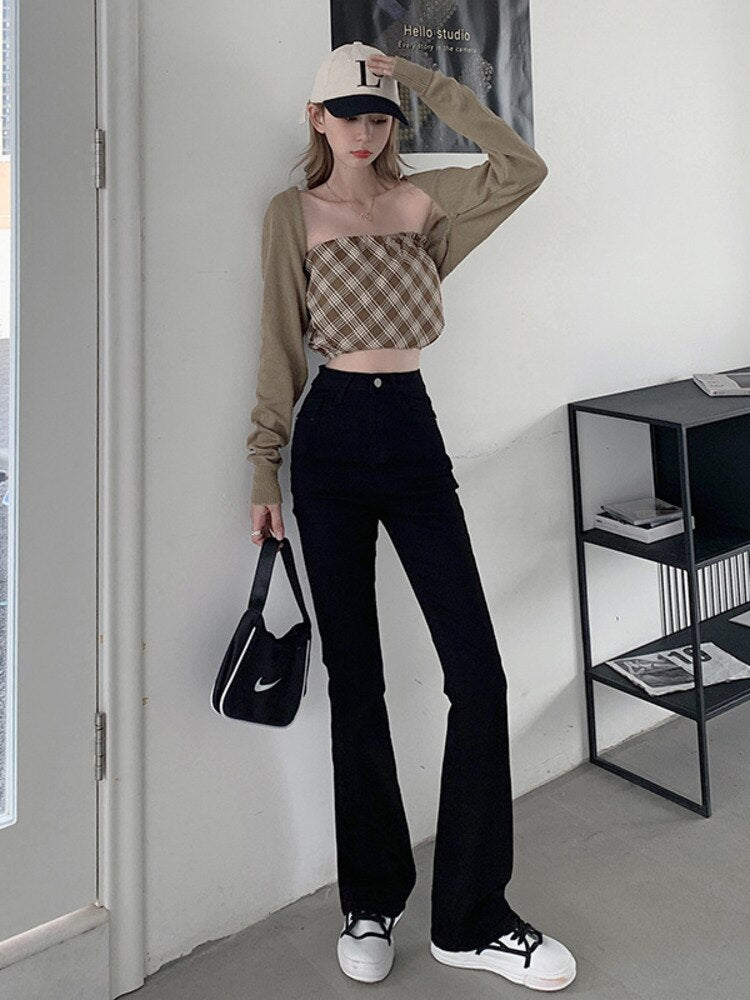 swvws High-waisted Stretch Tail Flared Jeans Women's Autumn And Winter Slim Straight Tube Lengthened Drape Floor Mopping Pants