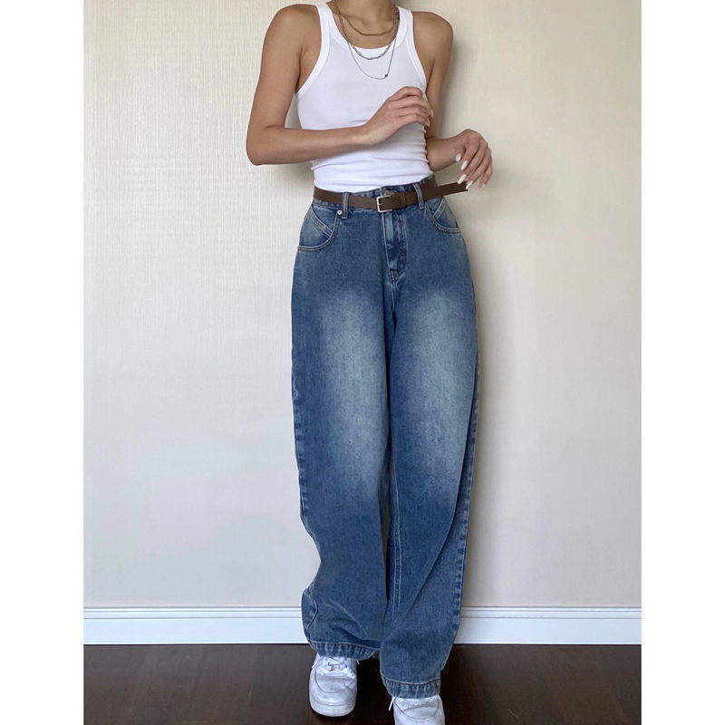 swvws Retro Vintage Casual Oversize Baggy Jeans Women High Waist Streetwear Straight Leg Denim Trousers  Fashion Pantalones