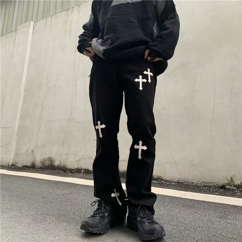 swvws Gothic Denim Trousers Male Jeans For Men  Goth Flare Pants Men Jeans Pants Slim Fit Punk Rave Hip Hop Streetwear