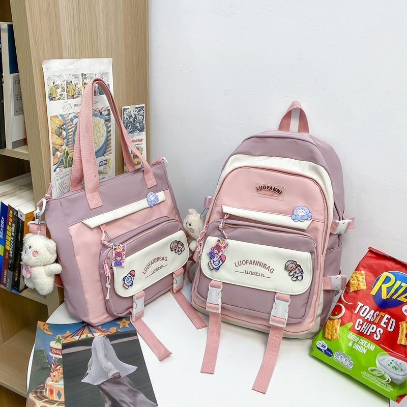 BACK TO SCHOOL  Fashion Women Backpack Cute Nylon Waterproof Set Bag Rucksack Teens Kawaii Bookbag for Girls Schoolbag Travel Mochila