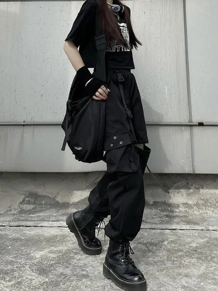 swvws Techwear Gothic Detachable Cargo Pants Women Emo Harajuku Oversize Pockets Hollow Out Joggers Trousers Female Hippie Punk