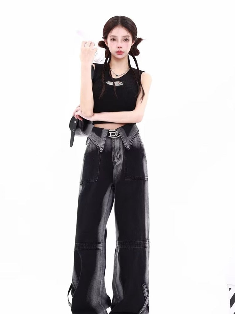 swvws Vintage Harajuku Jeans Women Clothes For Teenagers Y2k Women's Slacks Fashion Aesthetic Clothing Autumn New Products Baggy Pants