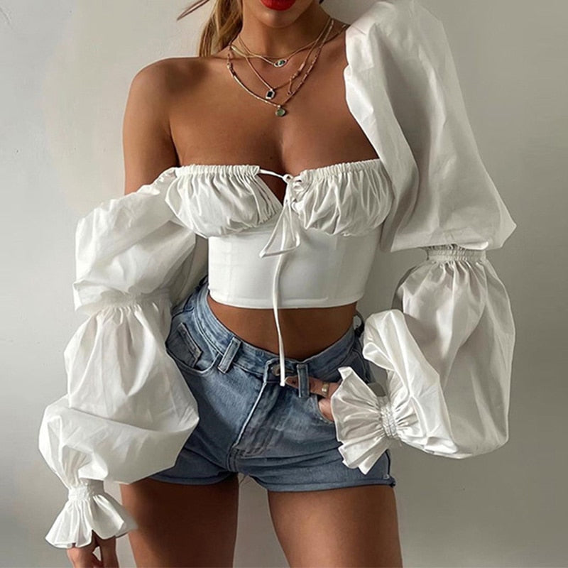 swvws Chic Floral Crop Tops Women Shirt Elegant Square Collar Puff Sleeve Blouse Women Fashion  Vintage Printed White Shirts