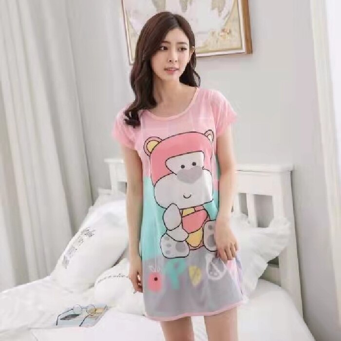 swvws Cartoon Nightdress Women's Summer New Short-Sleeved Nightdress Pregnant Pajamas Women Sleepwear Sexy Nightgown