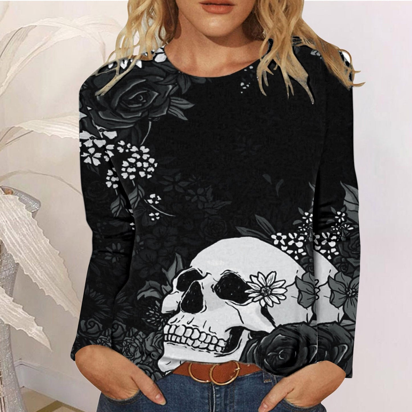 swvws Halloween Hoodies Women Hoodies Skeleton Rose Graphic Oversized Sweatshirt Gothic Fashion Halloween Skull Hoodie Top Streetwear Harajuku Clothes