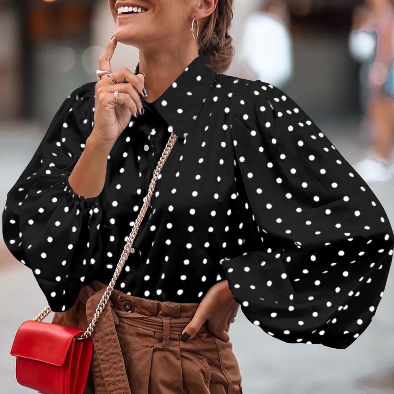 swvws New Office Lady White Blouse Shirt Women Polka Dot Lantern Sleeve Women Blouses Tops Oversized Loose Female Shirt Blusas