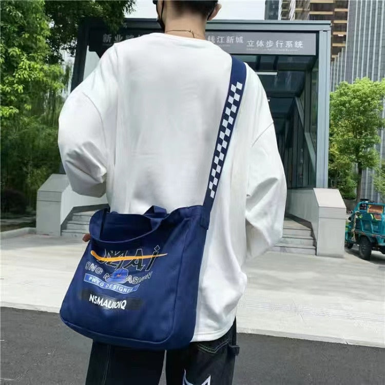 swvws Soft Canvas Bag For Women&Men Unisex Big Messenger Bag Letter Print School Book Bag Crossbody bags New Casual Handbags Tote Bag