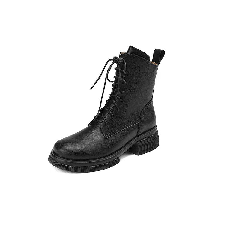 swvws  fashion inspo    Fall/Winter Shoes Women Split Leather Ankle Boots Women Round Toe Chunky Boots for Women Casual Zipper Black Women Boots