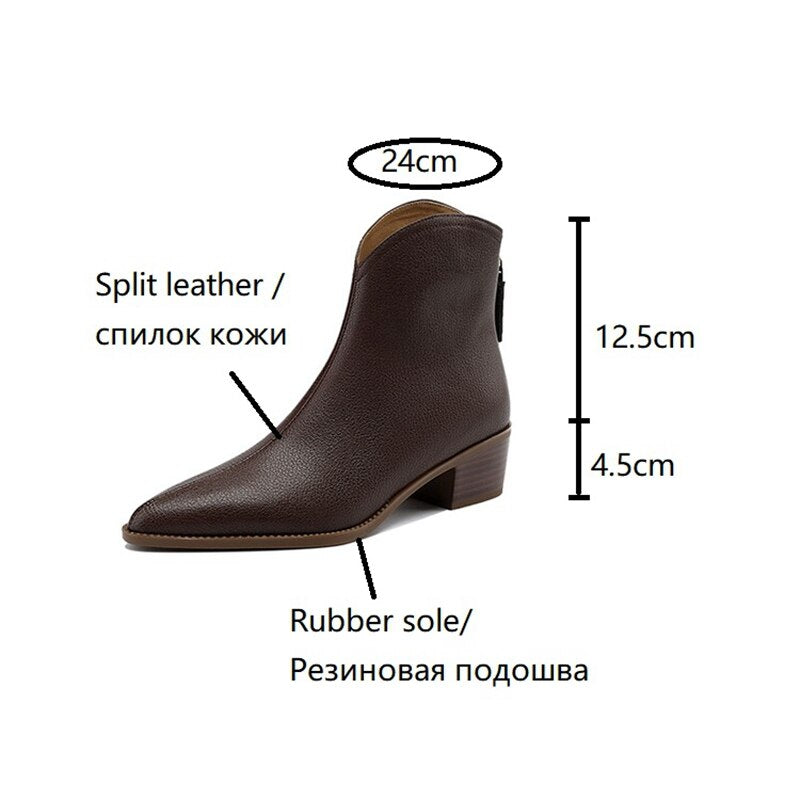 swvws Autumn Shoes    NEW Autumn Boots Women Split Leather Shoes for Women Pointed Toe Chunky Heel Shoes Retro Zipper Short Boots Apricot Ankle Boots