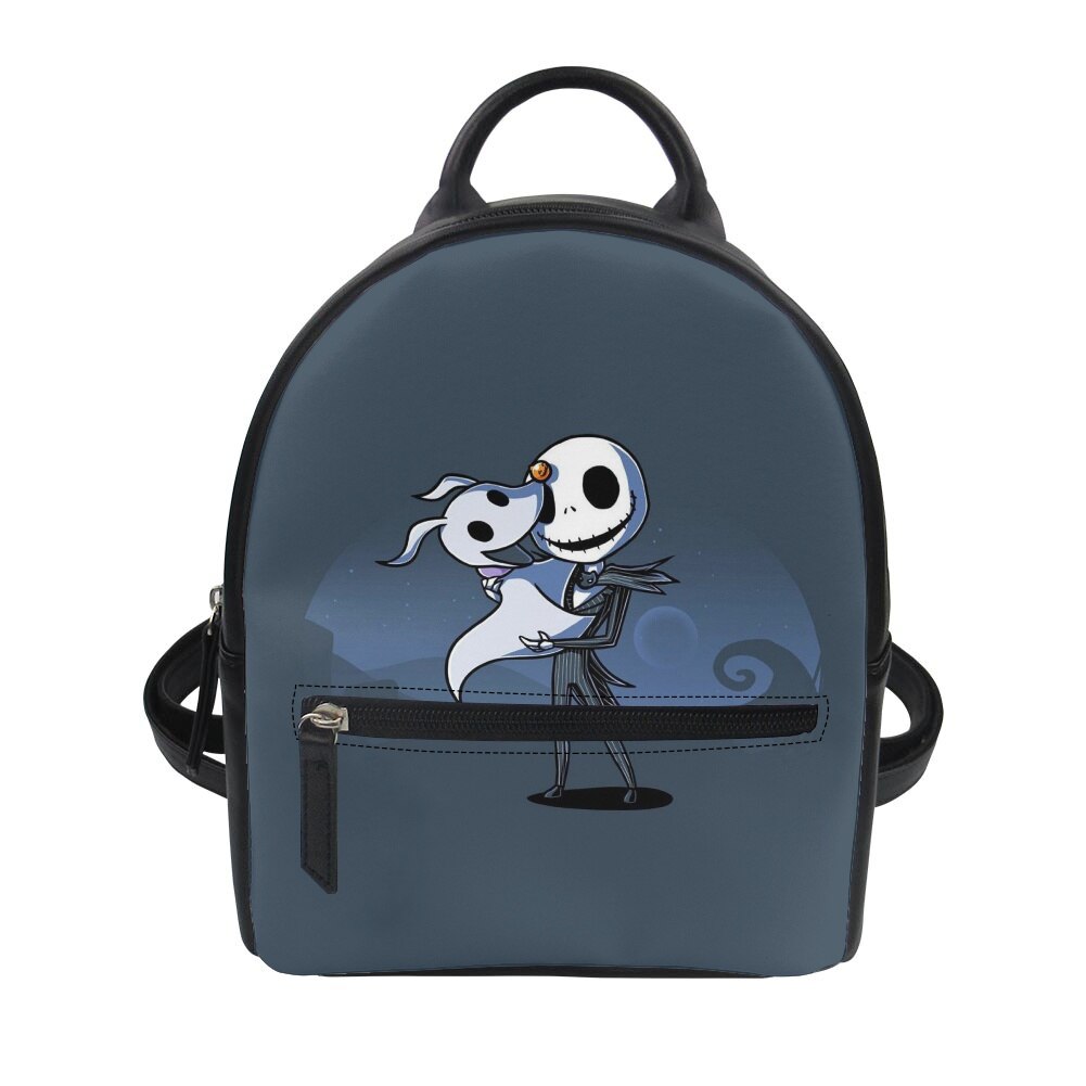 swvws  Nightmare Before Christmas Print Women's Backpack Trend PU Leather Women's Waterproof  Daily Backbags