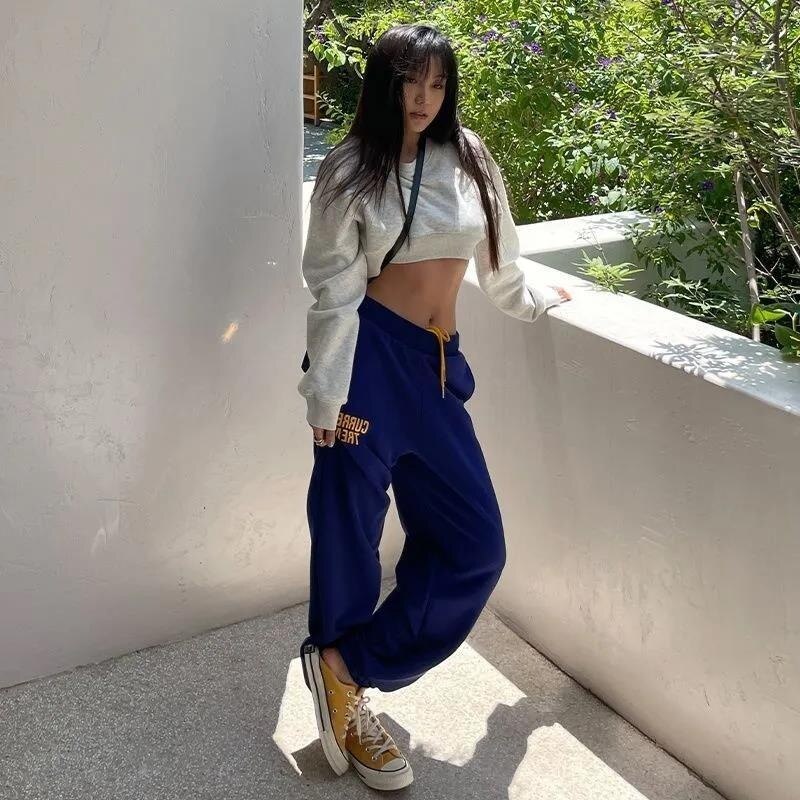 swvws Korean Fashion Oversize Blue Jogging Sweatpants Women Baggy Streetwear Loose Wide Sports Pants Harajuku Trousers Female