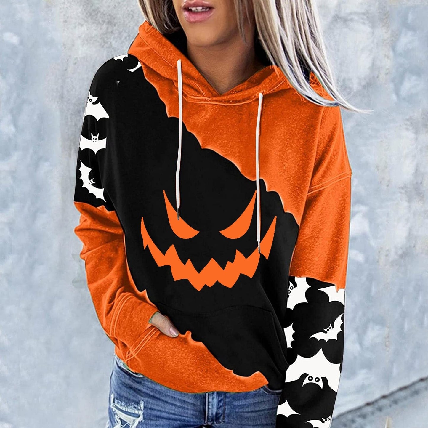 swvws Halloween Hoodies Halloween Costumes For Women Casual Long Sleeve Hooded Loose Drawstring Pumpkin Skeleton Womens Sweatshirts And Hoodies Set