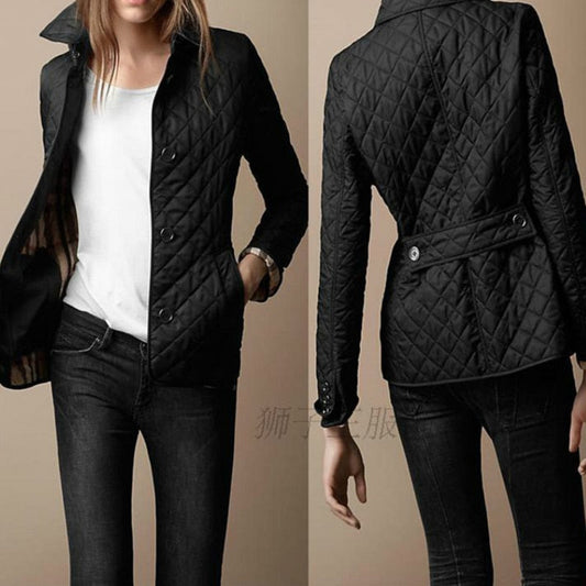 swvws Autumn And Winter Lapel Dress Slim Small Cotton Jack Female New Fashion Single-Breasted Temperament Slim Silk Cotton Warm Jacket