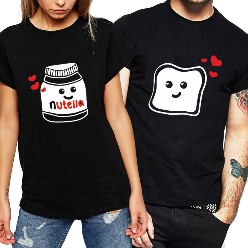 swvws Funny New Couple Clothes Summer Tees Women T-Shirt Cotton Print Nutella T Shirt Women Tops Couple Harajuku T Shirts